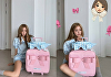 '금융맨♥' 효민, 금발 생머리에 체크 셋업+핑크 캐리어...바비인형인 줄